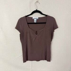 Nine & Company Brown Sweetheart Buckle Top Womens Large Cap Sleeve Stretch L